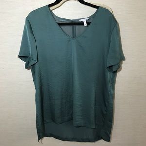 Leith Satin Green Top with Chiffon Detailing Sz L